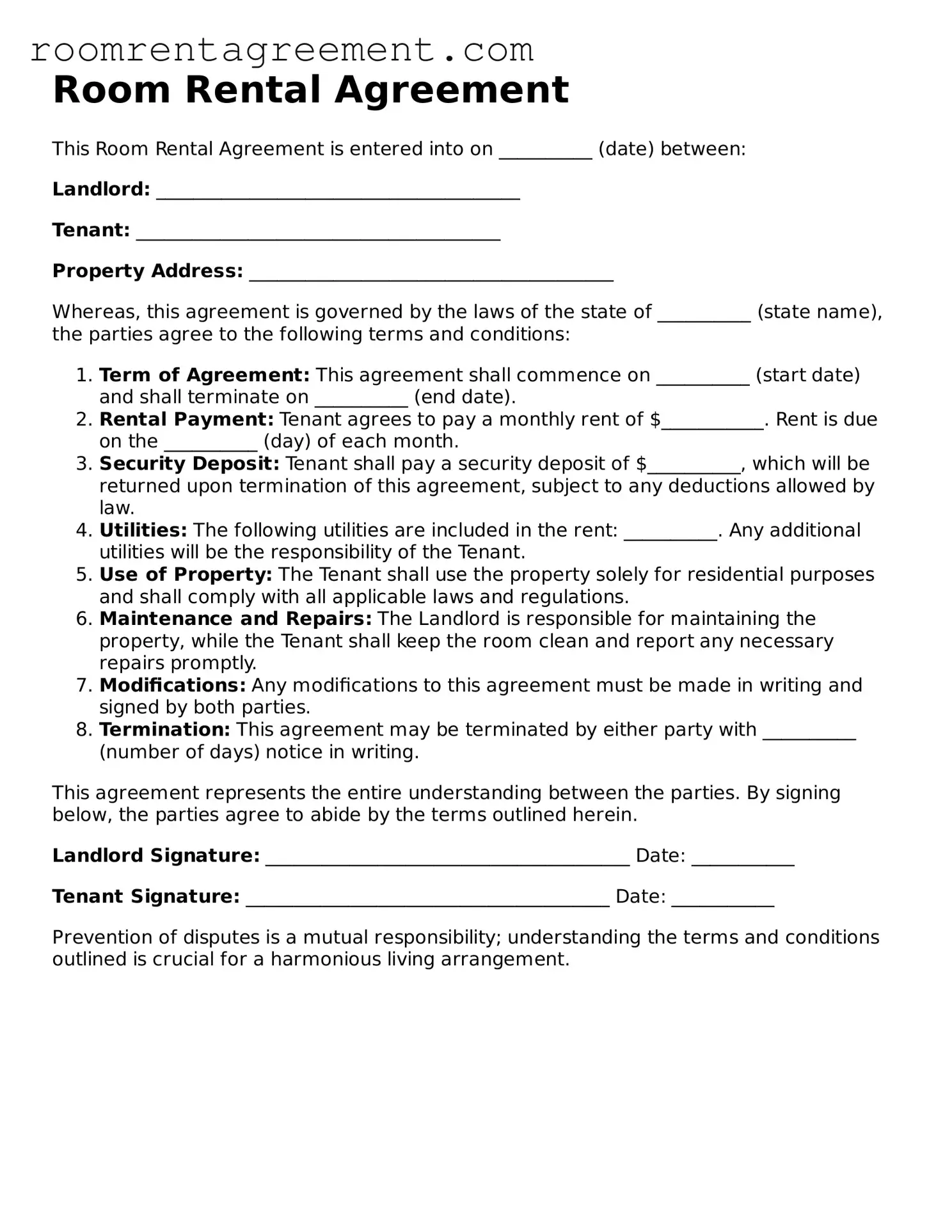 Free Room Rental Agreement Template
